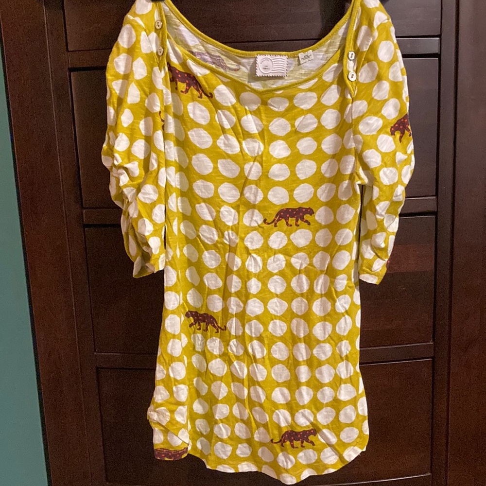 Anthropologie 9-H15 S1CL 3/4 sleeve top polka dot wild cat XS